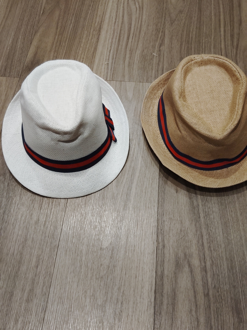 Men's Straw Fedora Hat with Red & Navy Band - White Set Both $10